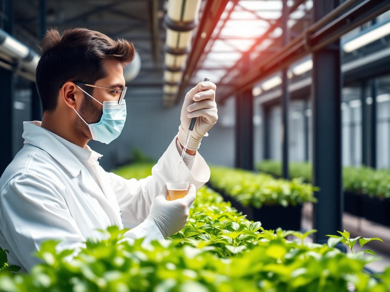 Nana Organics scientist in a hydroponic greenhouse