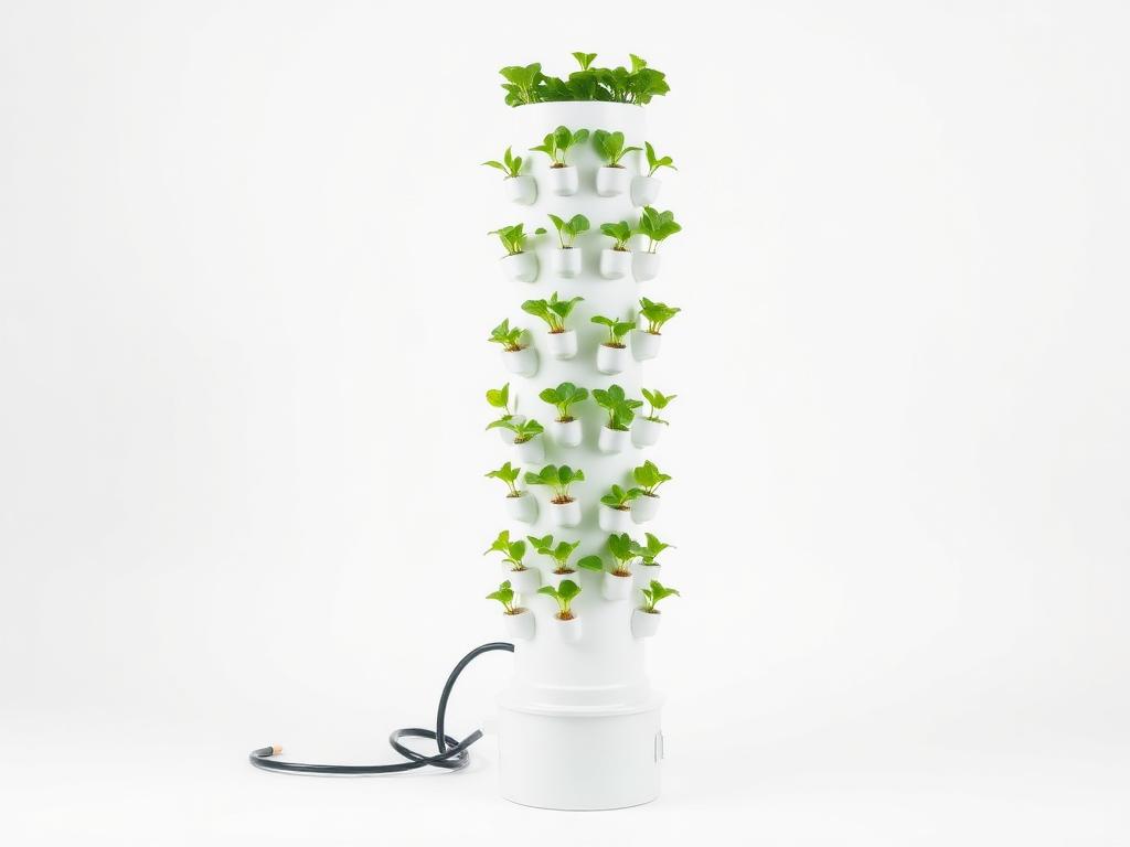 Vertical hydroponic tower with 32 leafy green planting sites